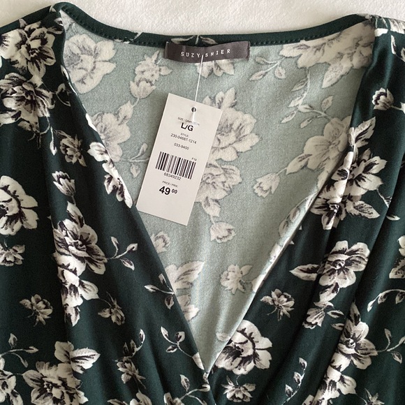Suzy Shier NWT faux wrap floral midi dress size L tie belt - Picture 3 of 11